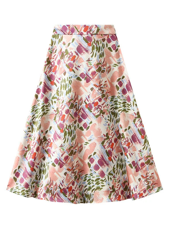 Slim Printed Elastic Waist Skirt tulle skirt dreamy