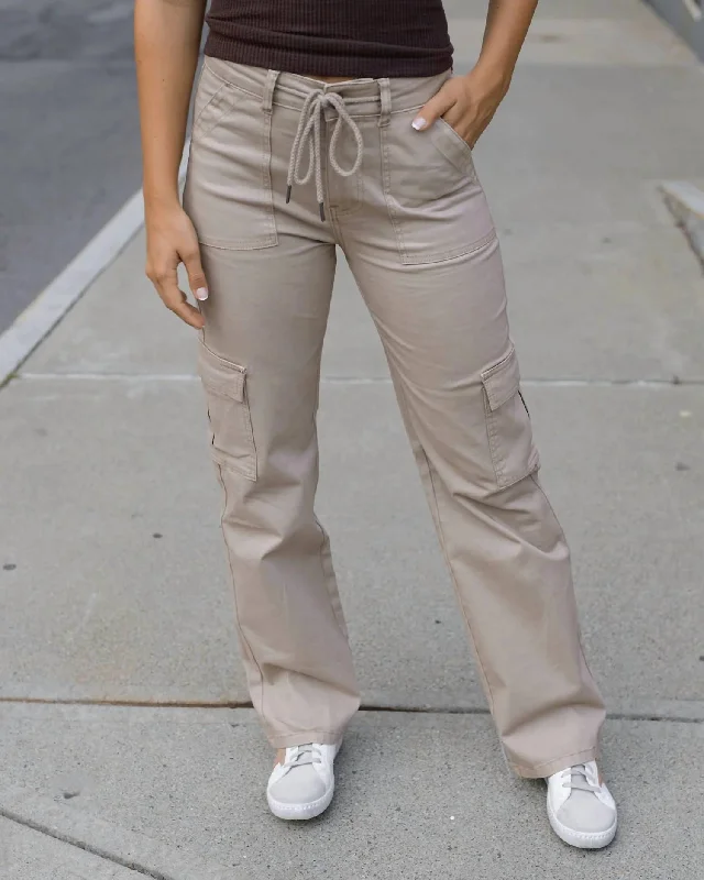 Sueded Twill Cargo Pant In Khaki Fashionable Sporty Pants