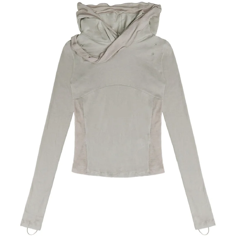 Muffler Hoodie Long Sleeve Beige Hoodie with Hem Drawcord Adjustable Customizable