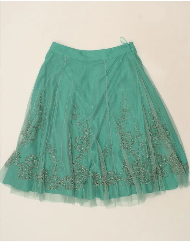 MONSOON Womens Tutu Skirt UK 14 Large W34  Green Floral silk skirt luxurious