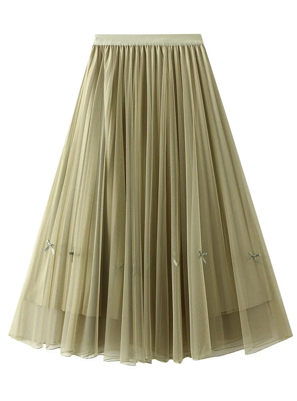 High Waist and Slim Medium and Long Mesh Skirt chiffon skirt airy