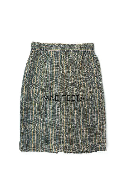 A Line Skirt Stripe Green linen skirt natural