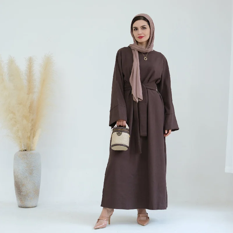 Liliana Cold Weather Abaya Dress - Brown Tunics Plaid country