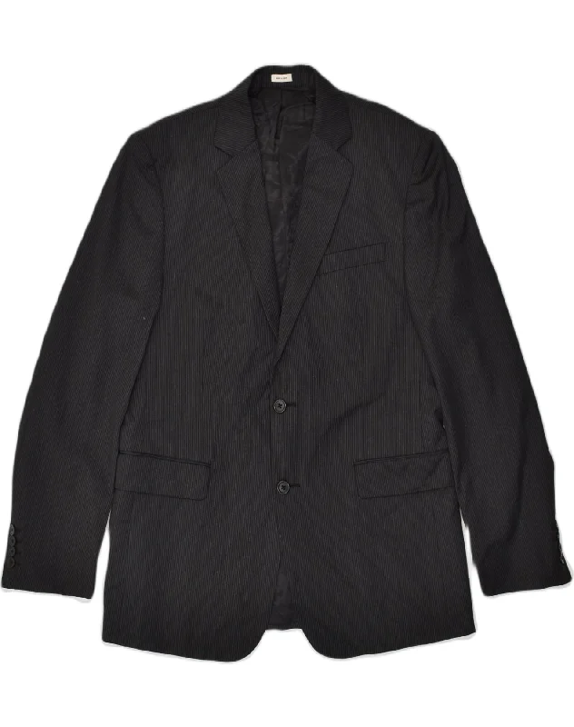 CALVIN KLEIN Womens 2 Button Blazer Jacket UK 38 Medium Black Pinstripe Faux Fur Fabric Real Fur Fabric Shearling Fabric