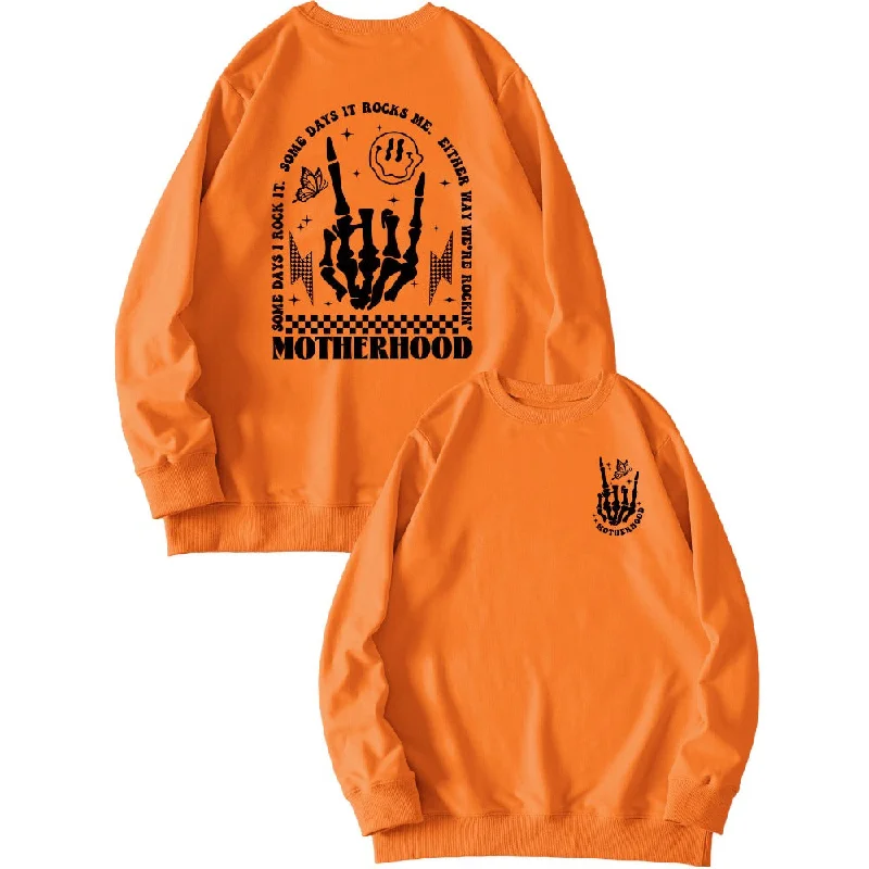Wholesale Rock Skull Hand Double-sided Printed Round Neck Autumn Cotton Sweatshirt Hoodie with Back Slit Movement Comfort