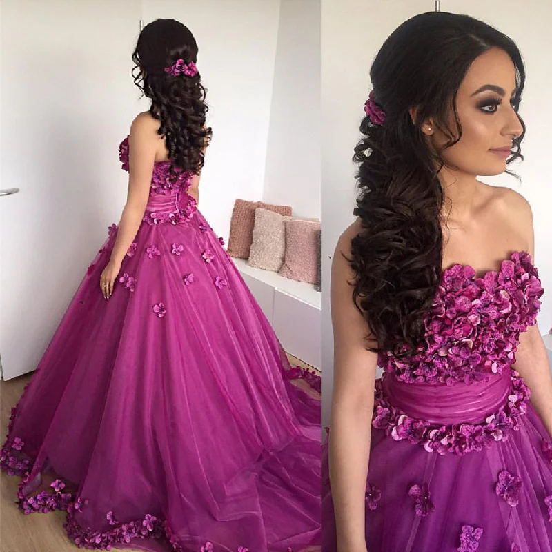 Sweet Heart Tulle A-Line Prom Dress, Applique Backless Floor-Length Prom Dress, KX229 Tunics Leisure comfortable