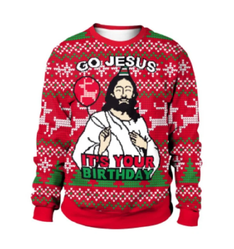 Wholesale Christmas Printed Crew Neck Sweatshirt Zip Hoodie Drawstring Kangaroo Pocket