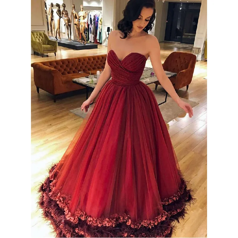 Long A-Line Backless Red Prom Ball Gown, Sweet Heart Tulle Gorgeous Prom Dresses, KX188 Tunics Exclusive limited