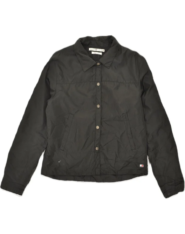 TOMMY HILFIGER Womens Padded Jacket UK 14 Medium Black Polyester Notch Collar Jacket Peter Pan Collar Jacket Cowl Neck Jacket
