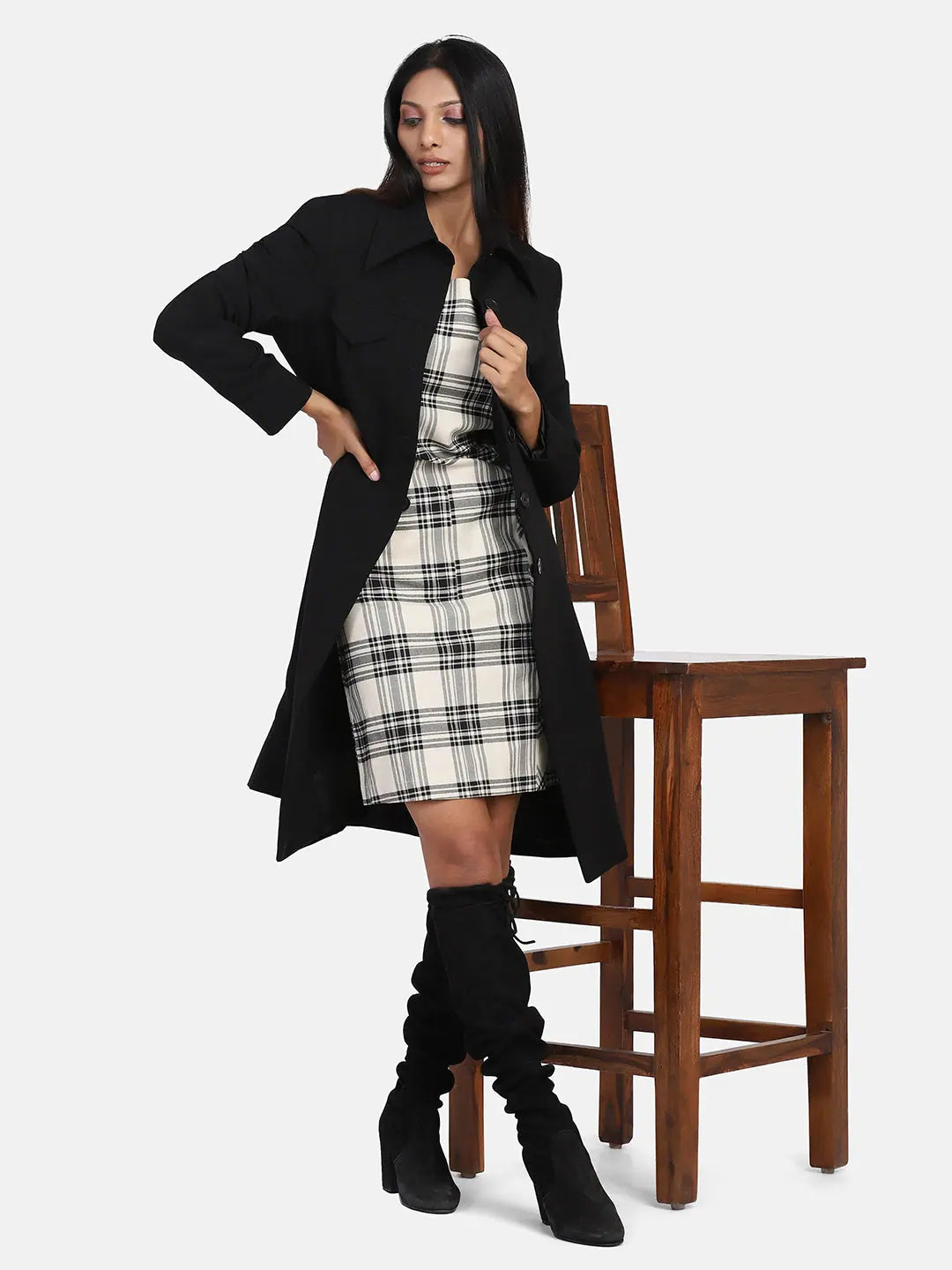 Women Solid Standard Black Collared Neck Full Sleeve Jacket Fleece Fabric Down Fabric Feather Fabric