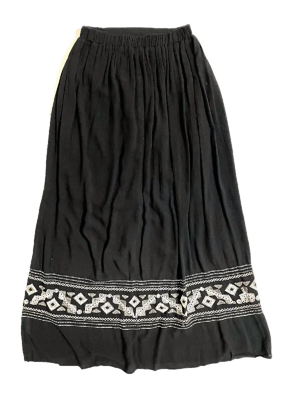 Women's Boho Rayon Embroidered Maxi Skirt In Black lace skirt intricate