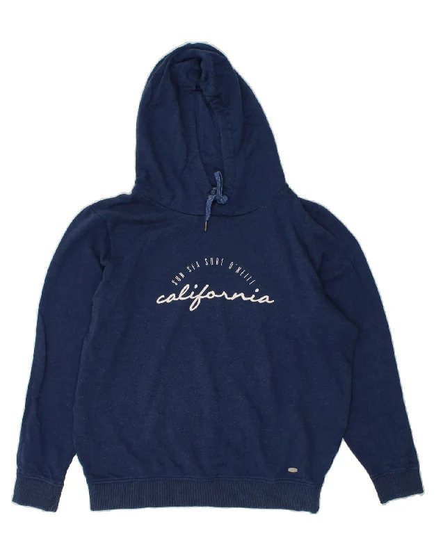 O'NEILL Womens Graphic Hoodie Jumper UK 16 Large Navy Blue Hoodie with Patch Decorative Personalized
