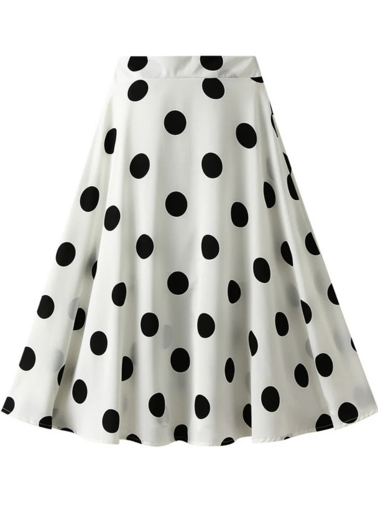 Retro Polka-dot Big Swing Skirt silk skirt smooth