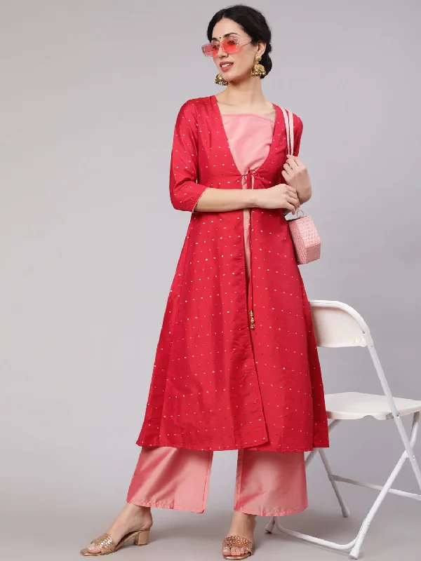 Women's Pink Co Ord Set With Red Jacket - Aks Wool Jacket Cashmere Jacket Tweed Jacket