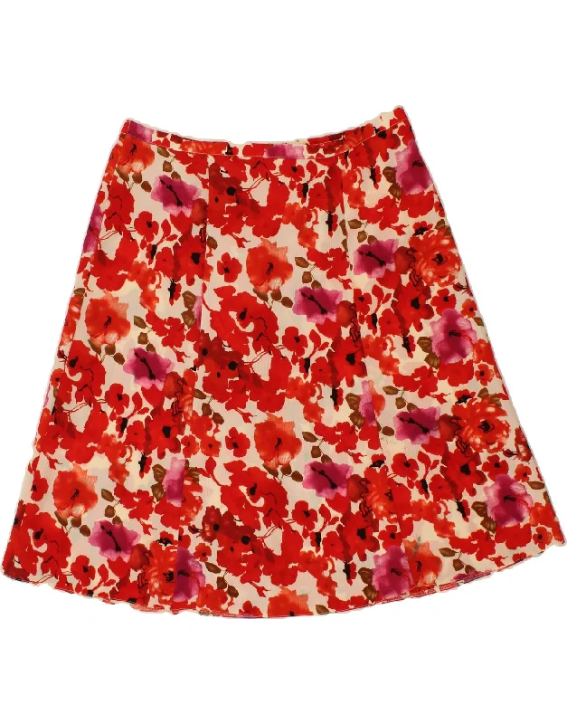 EWM Womens A-Line Skirt UK 18 XL W36 Red Floral Polyester floral skirt print