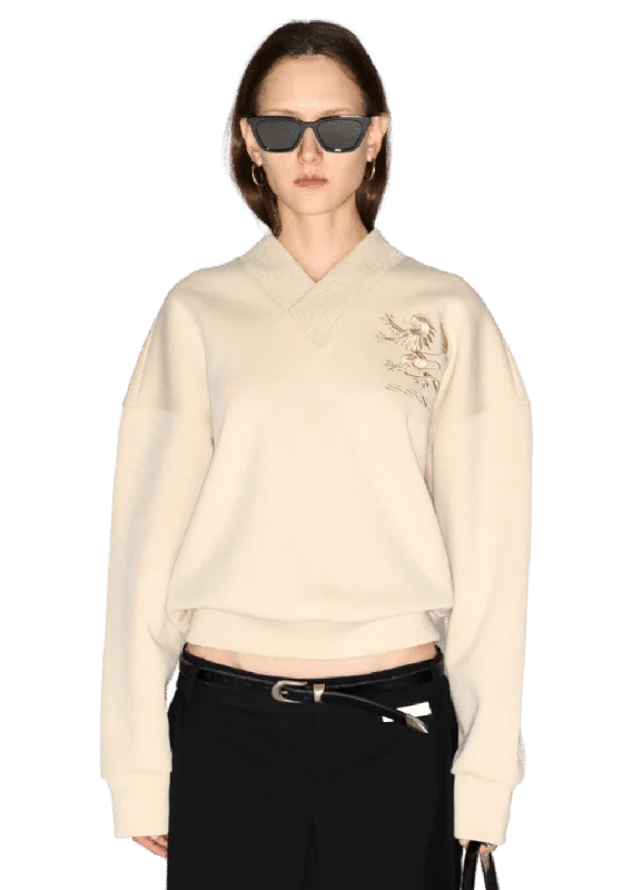 Lion Embroidered Sweatshirt Hoodie with Turtle Neck Cozy Winter