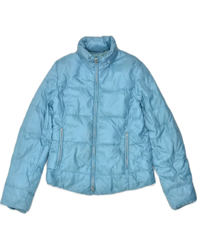 MARELLA Womens Padded Jacket UK 10 Small Blue Polyamide Tiered Jacket Buttoned Jacket Zippered Jacket