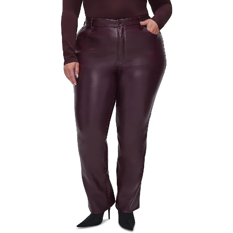 Icon Womens Faux Leather High Rise Straight Leg Pants Soft Sweatpants Style