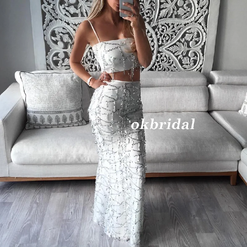 Two Pieces Spaghetti Straps Prom Dress, Tulle Mermaid Sequin Prom Dress, Sexy Prom Dress, LB0866 Cowl Neckline Elegant