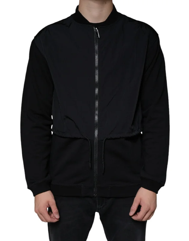 Black Cotton Full Zip Bomber Long Sleeves Jacket Satin Jacket Silk Jacket Chiffon Jacket