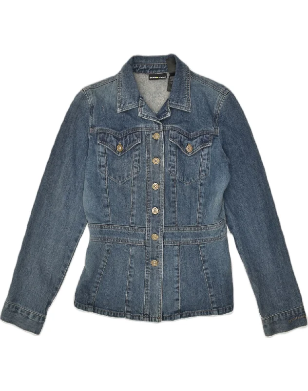 DKNY Womens Denim Jacket UK 12 Medium Blue Zip Front Button Front Snap Front