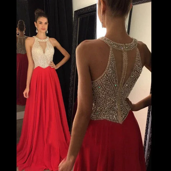 Red Prom Dresses, Halter prom Dress, Mermaid Prom Dress, dresses for Prom, Beaded prom dresses 2017, PD1701 Tunics Office stylish