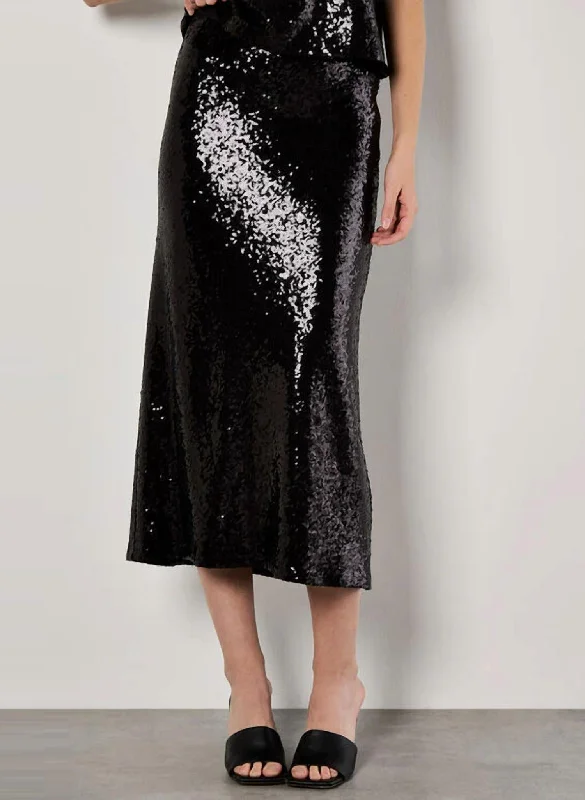 Sequin Bias Cut Skirt In Black high slit skirt
