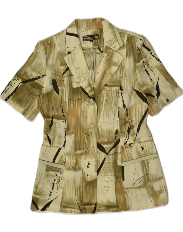 VINTAGE Womens Short Sleeve 3 Button Blazer Jacket UK 14 Medium Khaki Toggled Jacket Drawstring Jacket Belted Jacket