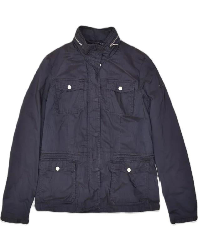 GEOX Womens Utility Jacket UK 12 Medium Navy Blue Polyester Denim Jacket Leather Jacket Suede Jacket