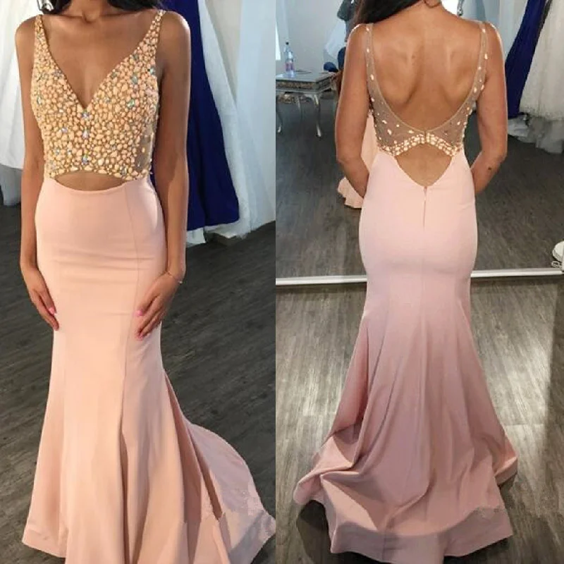 Charming Beaded Prom Dresses, Mermaid Sheath Prom Dresses, Backless Prom Dresses, KX120 Tunics Custom made