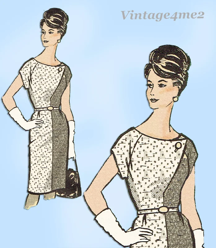 1960s Vintage Marian Martin Pattern 9391 Misses Street Dress Size 35 Bust empire Waist empire