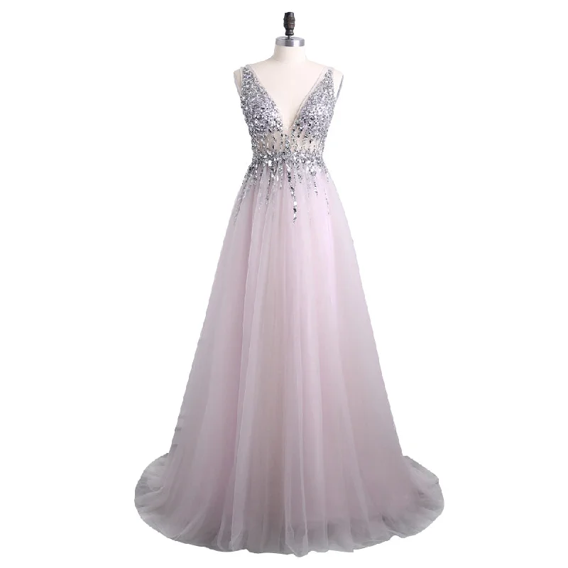 Best Sale Deep V-Neck Sexy Chiffon Beading Prom Dresses with Rhinestone,LB0138 Tunics Yoga stretchy