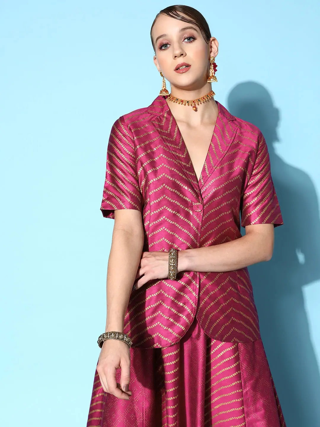 Women Printed Burgundy Half Sleeve Jacket Elasticated Jacket Padded Jacket Insulated Jacket