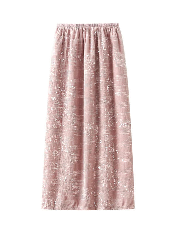 Solid Sequined Elastic Waist Skirt tulle skirt dreamy