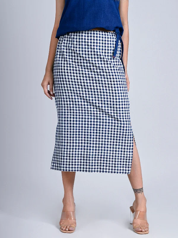 Indigo Checks Comfort Straight Skirt chiffon skirt floaty