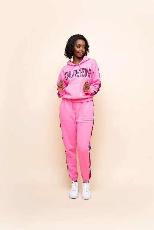 PINK QUEEN Hoodie Jogger Set Hoodie with Rolled Sleeves Casual Relaxed