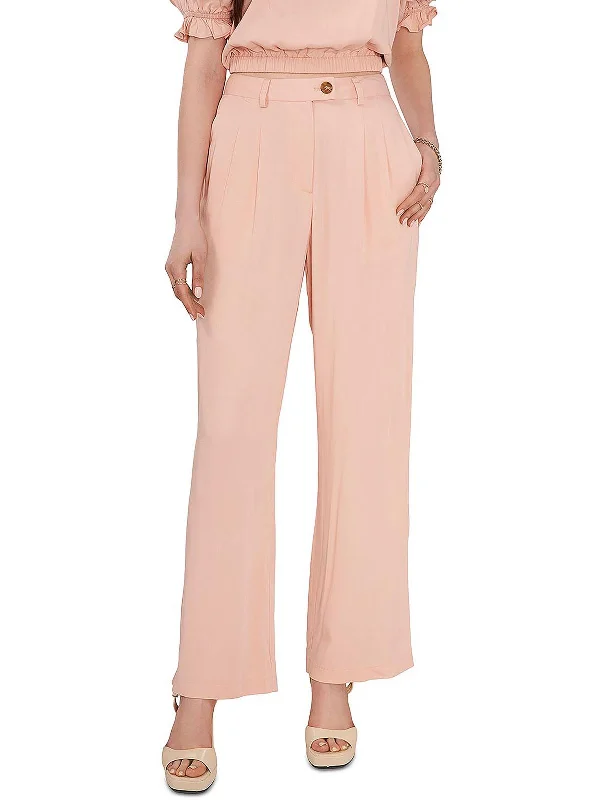 Womens Front Pleat Straight High-Waist Pants Comfy Zip-Up Pants
