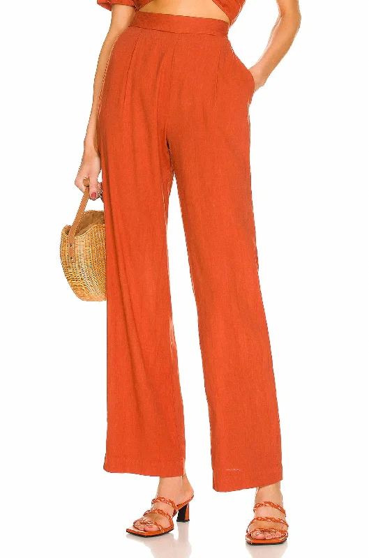 Linen Pleat Pant In Faded Rust Trendy Printed Leggings