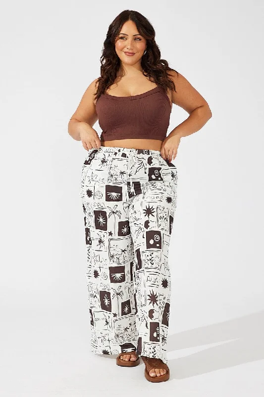 Multi Abstract Wide Leg Pants High Rise Comfy High-Waist Jeans