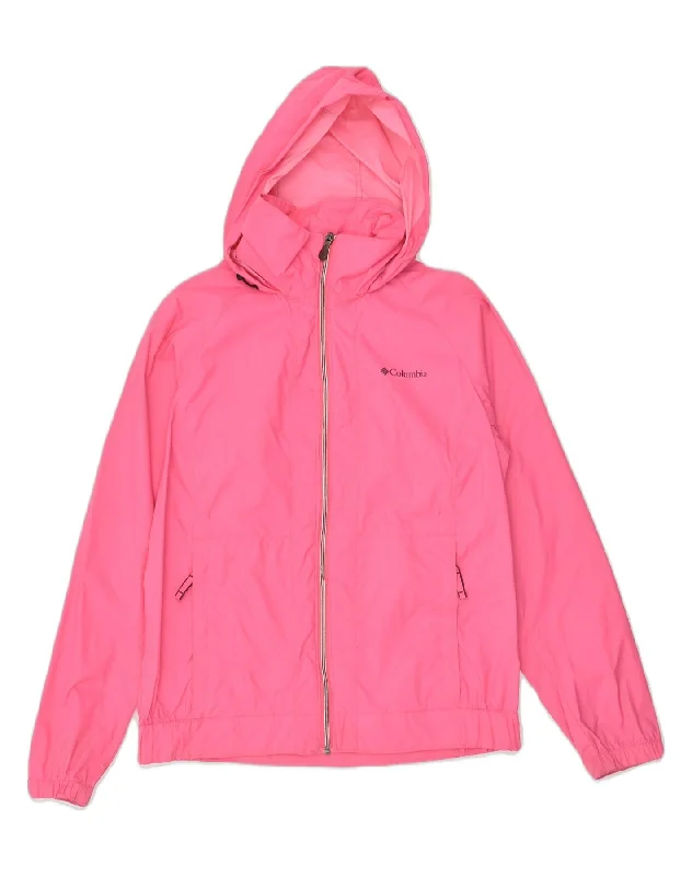 COLUMBIA Womens Hooded Rain Jacket UK 14 Medium Pink Elasticated Jacket Padded Jacket Insulated Jacket