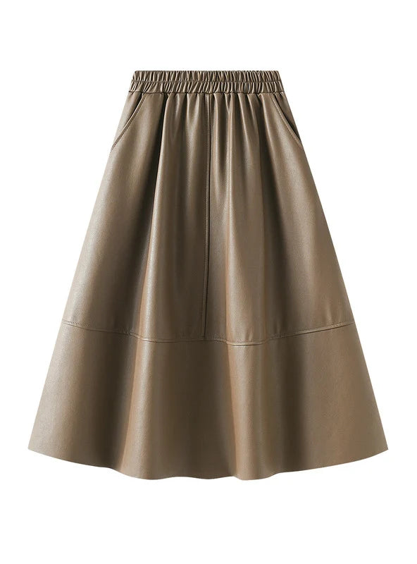 Retro High Waist Pu Leather Skirt linen skirt airy