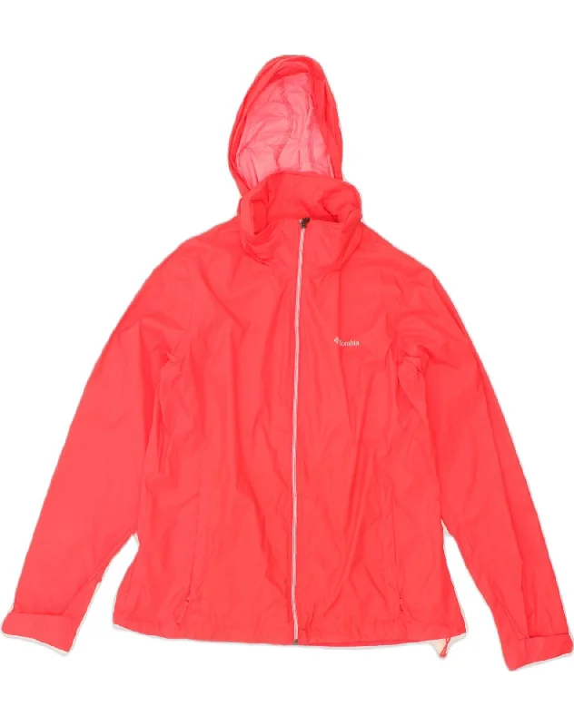 COLUMBIA Womens Hooded Rain Jacket UK 16 Large Red Nylon Collared Jacket Crew Neck Jacket Turtle Neck Jacket
