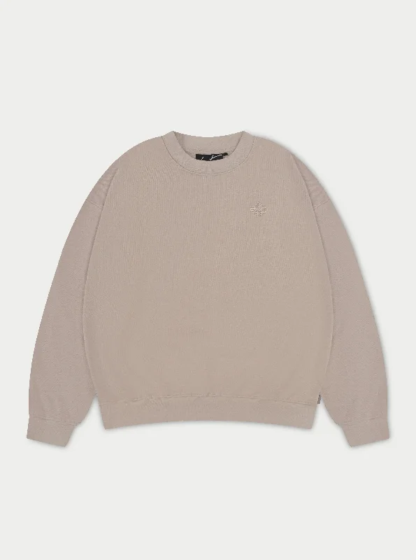 EMBLEM OVERSIZED SWEATSHIRT - BEIGE Hoodie with Lace Feminine Delicate