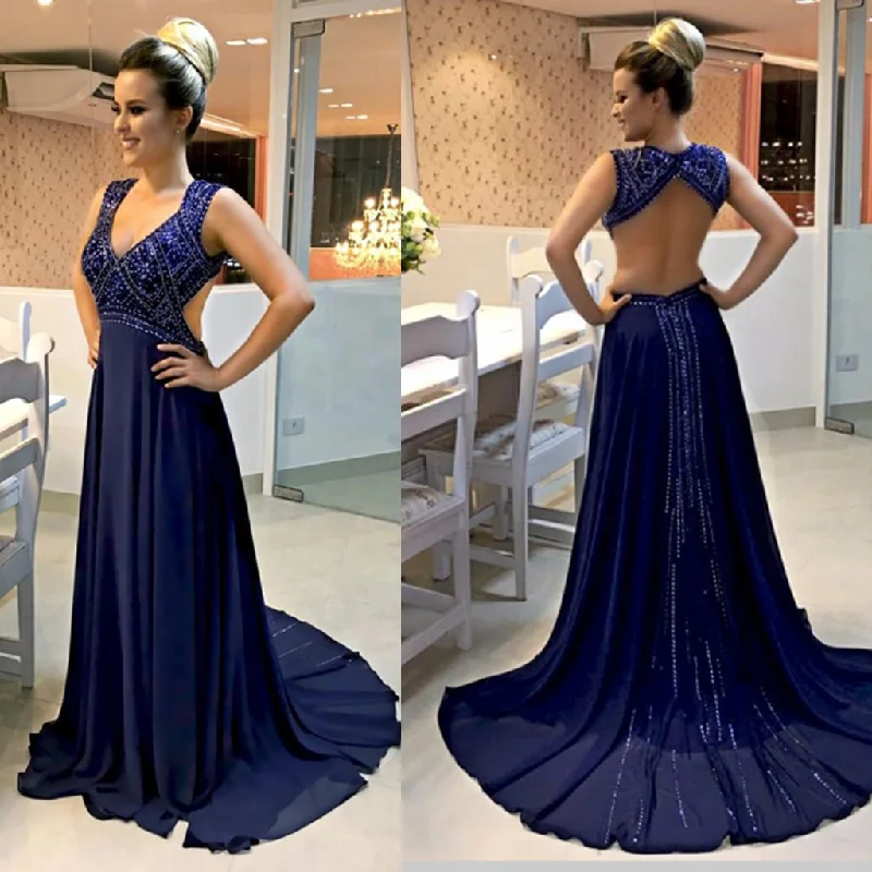 Sleeveless Chiffon Beaded Prom Dresses, Sexy Prom Dresses, Backless Prom Dresses, KX72 Tunics Chic fashionable