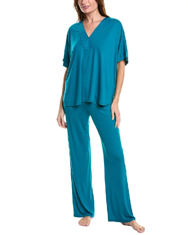 N Natori 2pc Congo Pajama Pant Set Elegant Palazzo Trousers