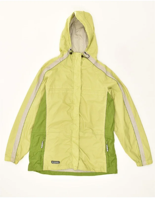 COLUMBIA Womens Hooded Rain Jacket UK 16 Large Green Colourblock Nylon Plaid Jacket Tartan Jacket Houndstooth Jacket