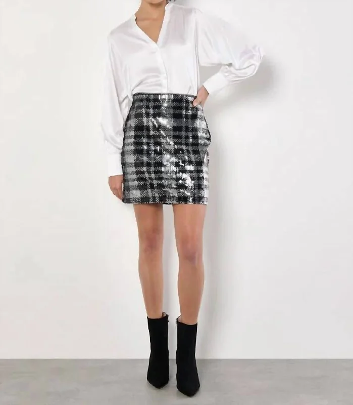 Check Sequin Skirt In Black lace skirt intricate