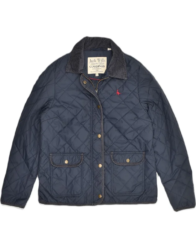 JACK WILLS Womens Quilted Jacket UK 14 Large Navy Blue Polyester Quilted Jacket Puffer Jacket Insulated Jacket