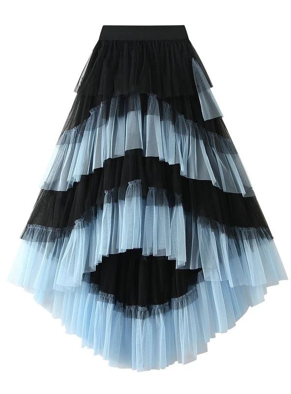 Irregular Gauze Color Matching Cake Skirt pencil skirt chic