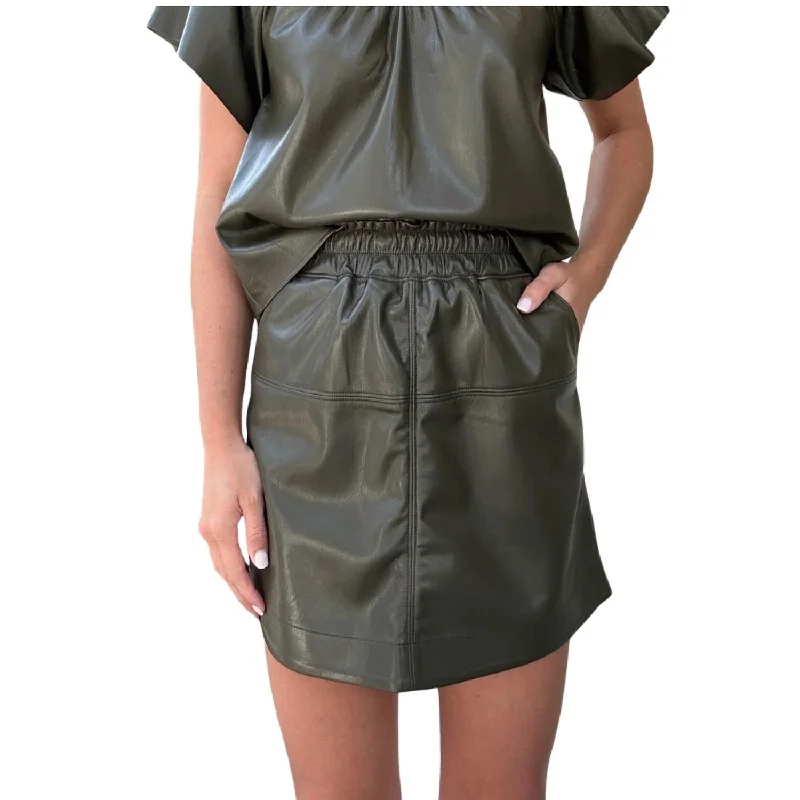 Mikia Mini Skirt In Olive ruffled skirt detail